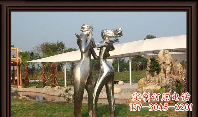 湖南一对动感传情的不锈钢跳舞情侣雕塑
