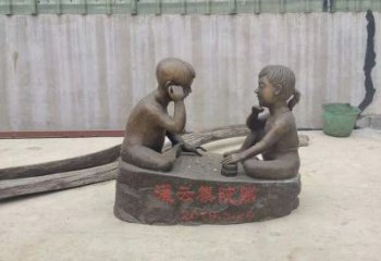 湖南精美儿童下棋铜雕