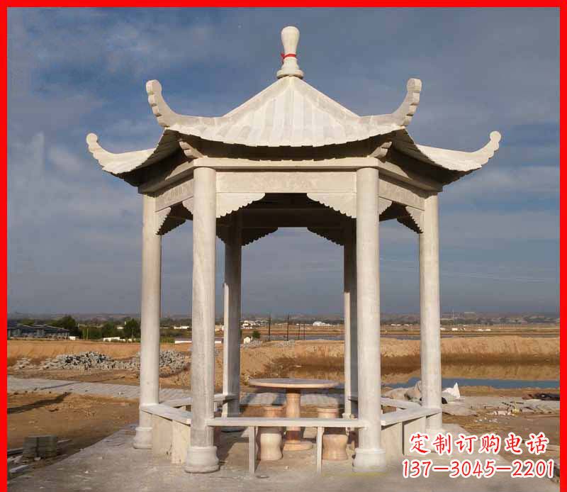 湖南公园大理石六角石雕凉亭 (2)