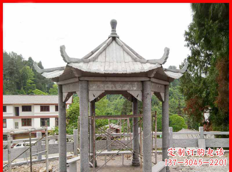 湖南精美大理石六角石凉亭雕塑
