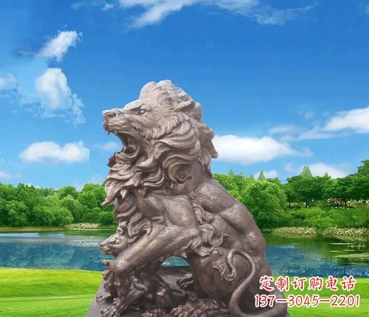 湖南公园动物狮子铜雕
