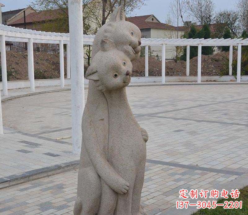 湖南公园动物小猫石雕