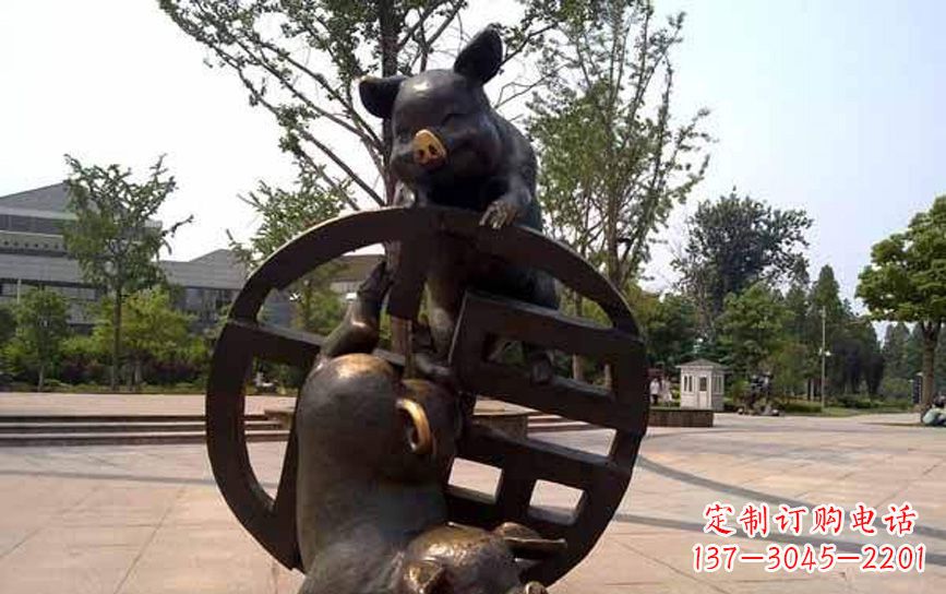 湖南公园动物猪铜雕
