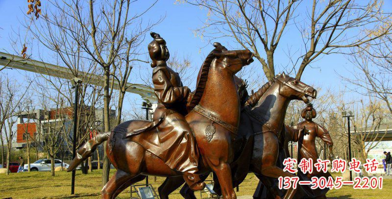 湖南公园古代女人骑马景观铜雕