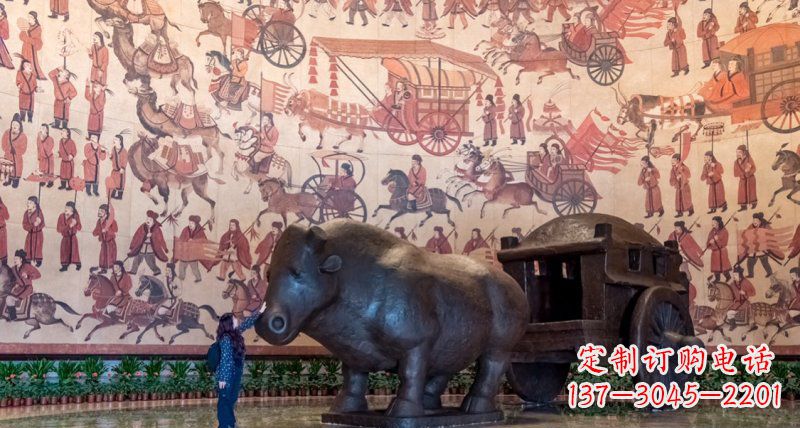 湖南公园河马拉车景观铜雕