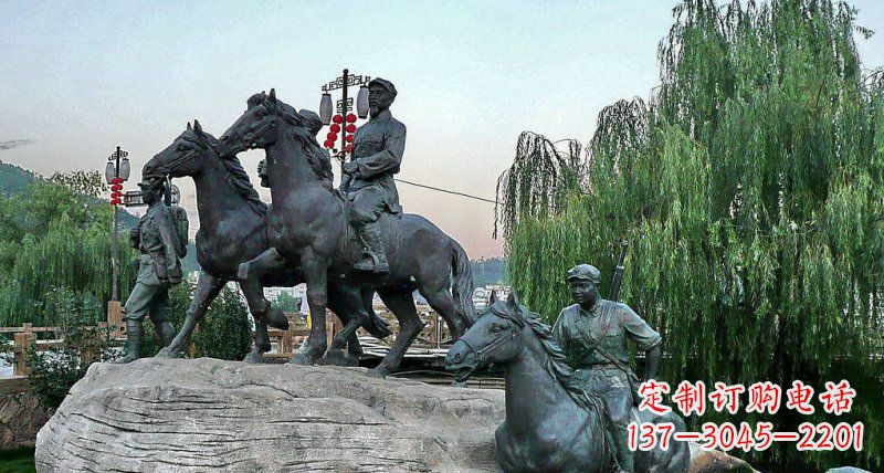 湖南公园红军骑马景观铜雕