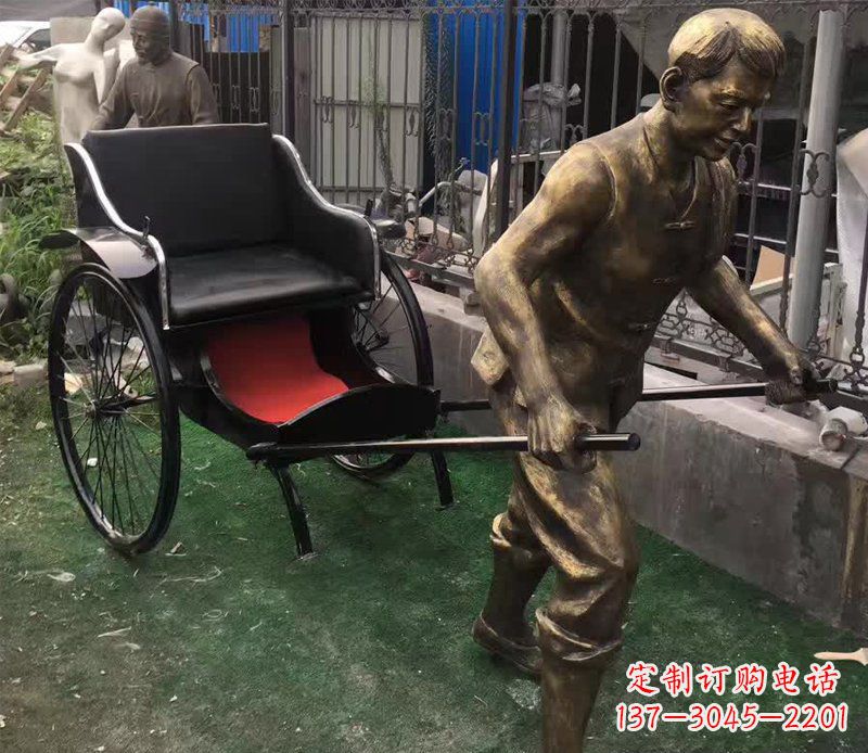 湖南精美铜雕车夫人物雕塑