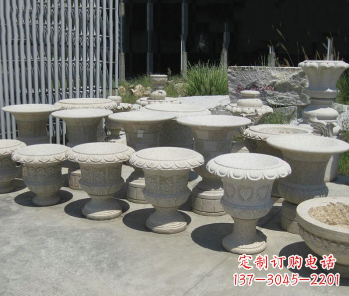 湖南大理石花盆石雕艺术品