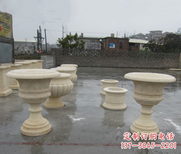 湖南完美绽放——大理石花盆石雕
