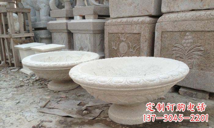 湖南细腻雅致的大理石花盆石雕