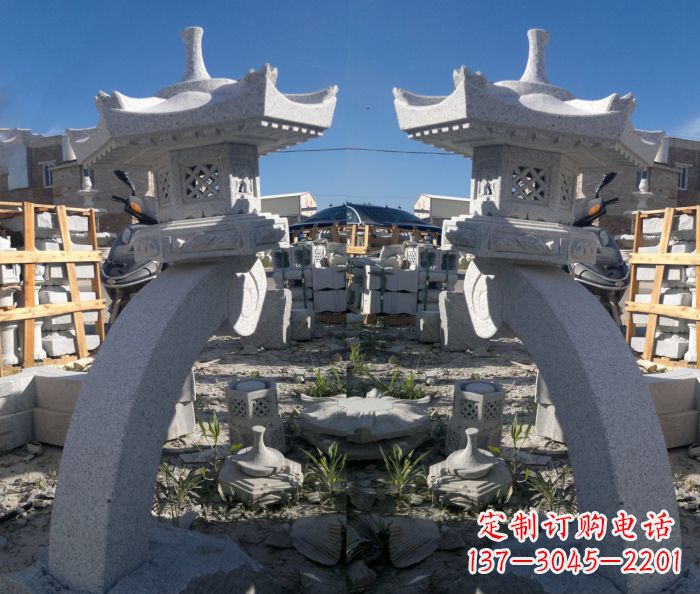 湖南公园景观大理石镂空石灯雕塑