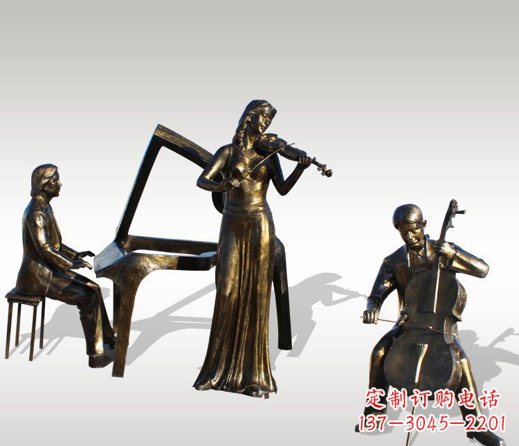 湖南公园景观弹钢琴拉小提琴人物铜雕