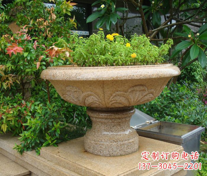 湖南公园景观砂岩花盆石雕 (3)