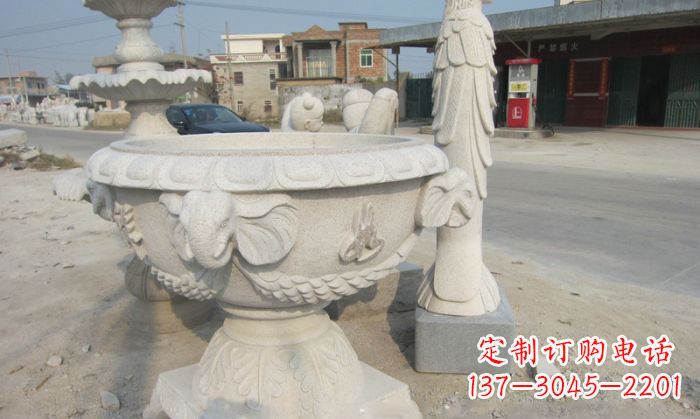 湖南带有灵性的梦幻象头石水缸雕塑