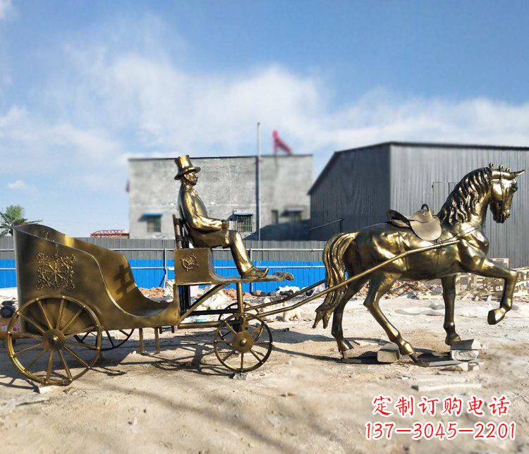 湖南公园景观坐着马车的人物铜雕