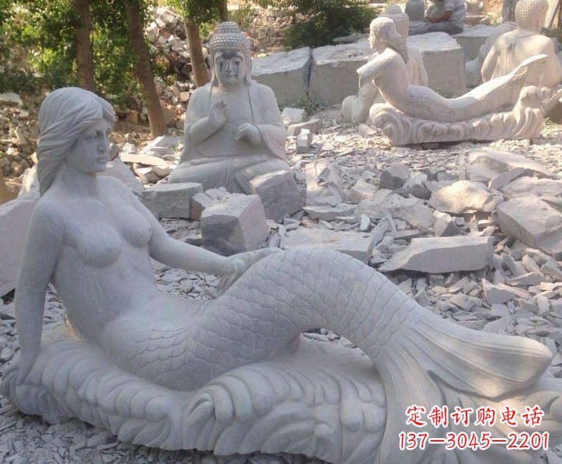 湖南艺术精美美人鱼石雕