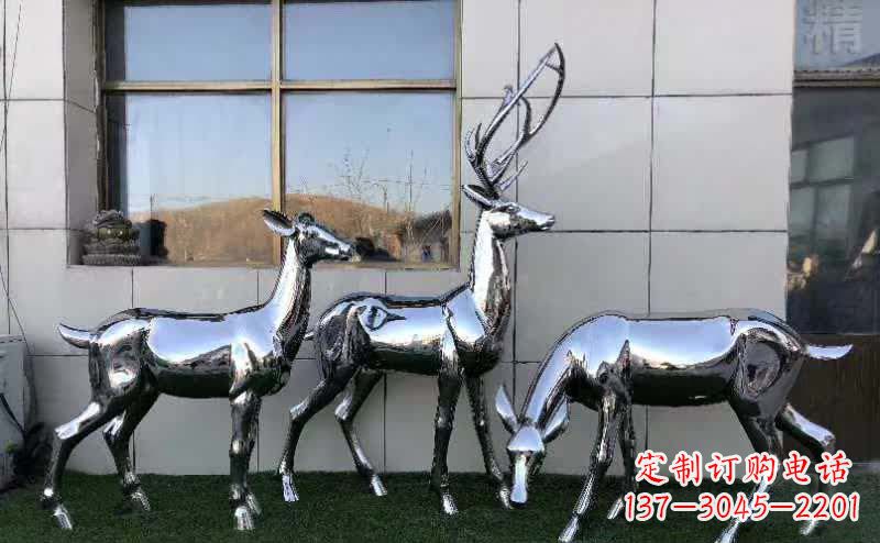 湖南华丽风格镜面不锈钢动物鹿雕塑