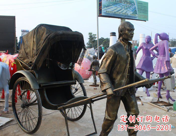 湖南精致可爱的黄包车铜雕