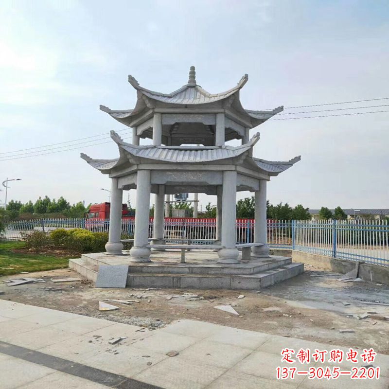 湖南中领雕塑-精美双层凉亭石雕