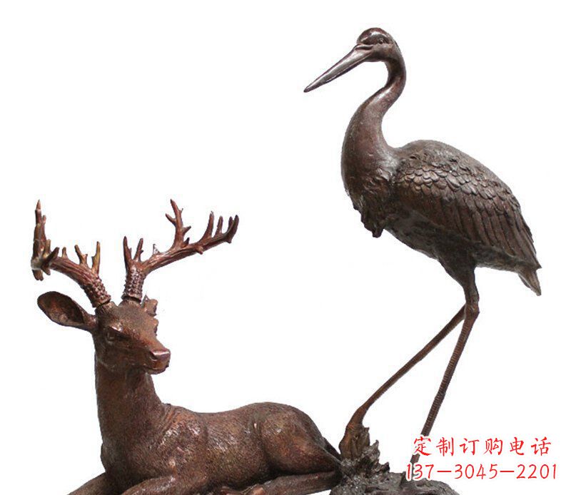 湖南公园鹿仙鹤动物铜雕