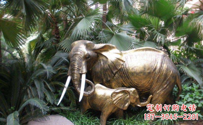 湖南公园母子大象动物铜雕