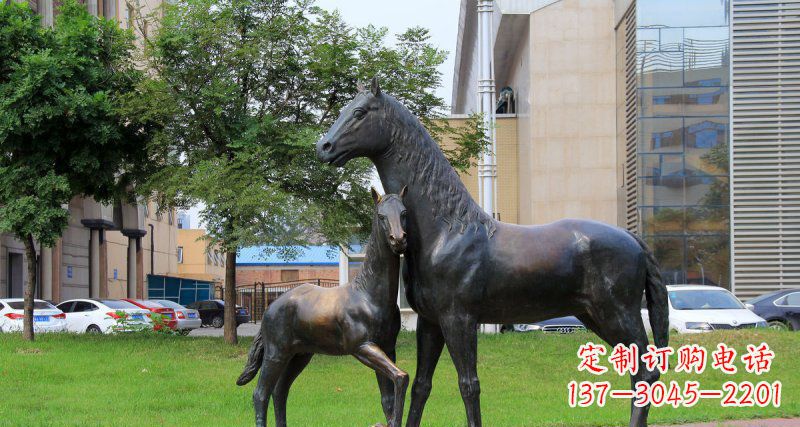 湖南优质实木母子马铜雕