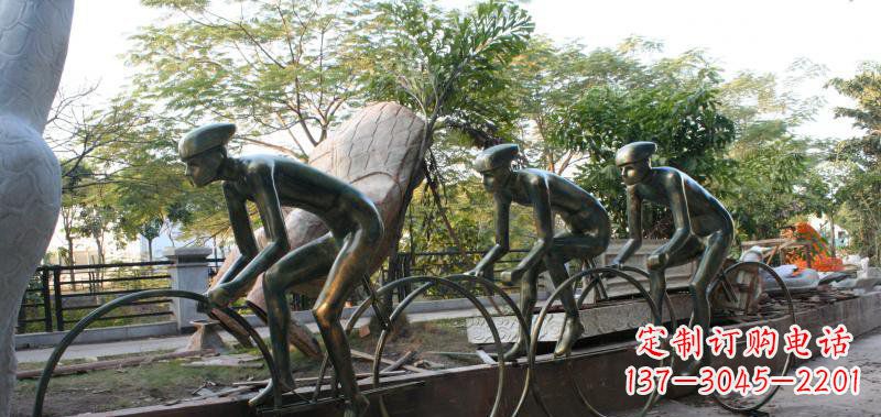 湖南精致铜雕自行车景观雕塑