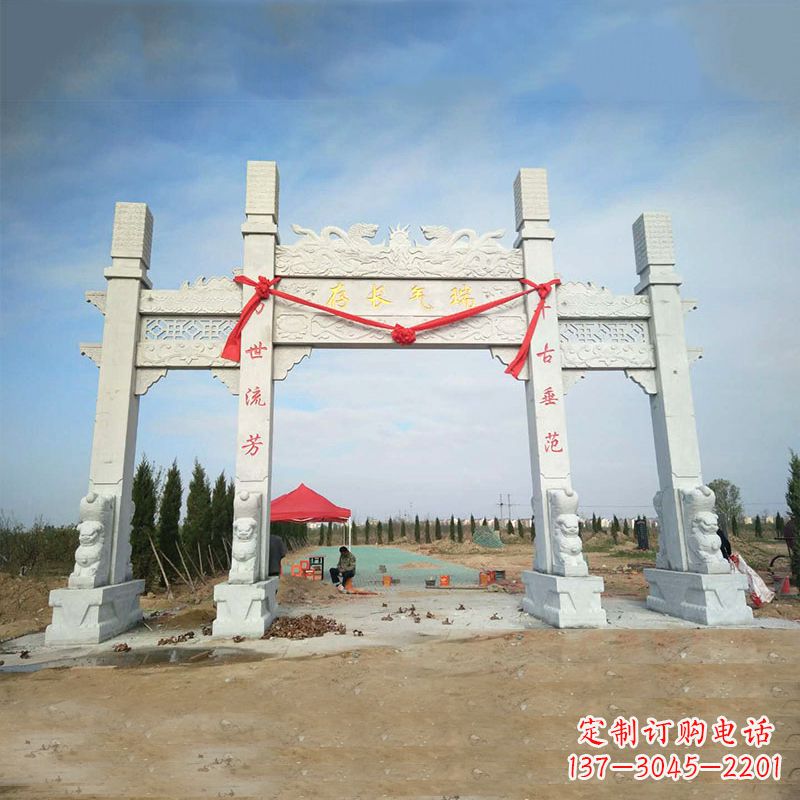 湖南中领雕塑专业定制公园三间四柱牌坊雕塑