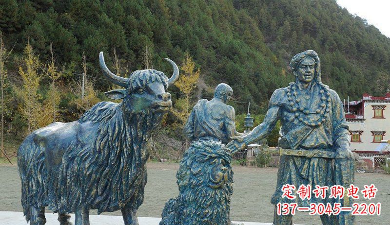 湖南中领雕塑定制牦牛景观铜雕