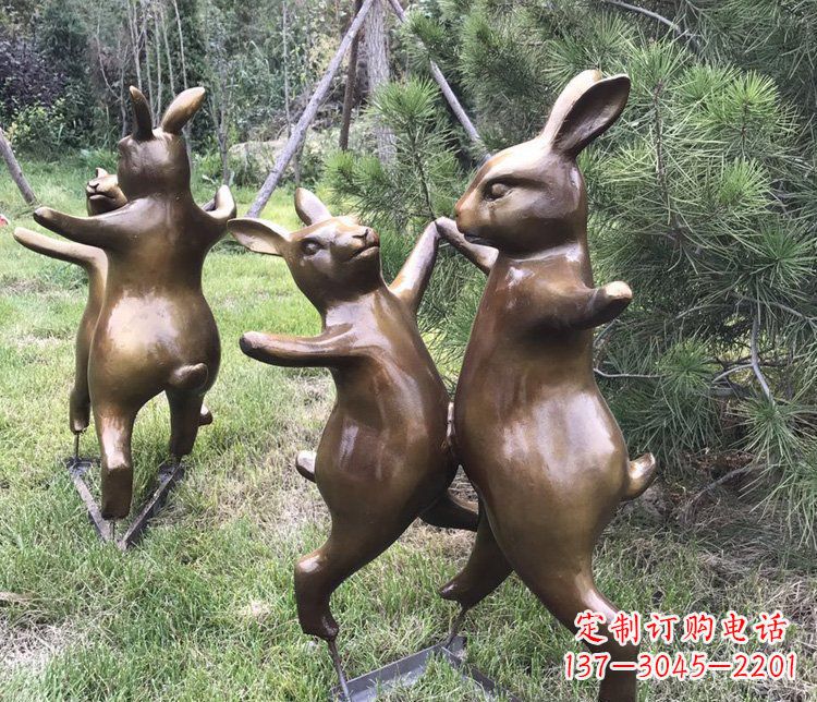 湖南铜雕奔跑兔子动物雕塑