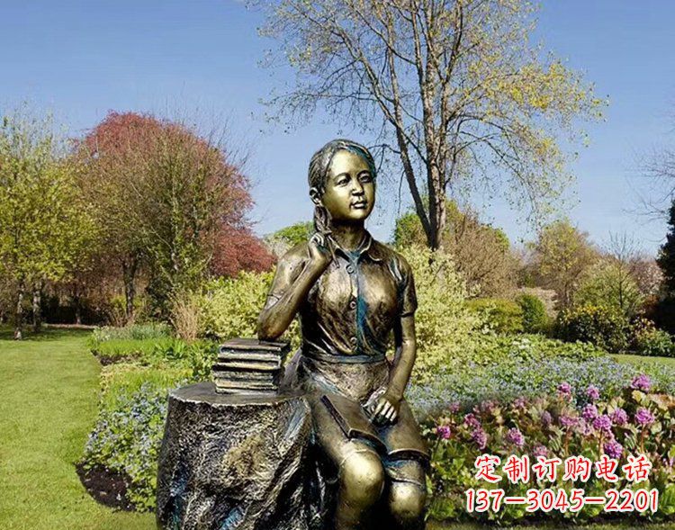 湖南铜雕儿童看书雕塑