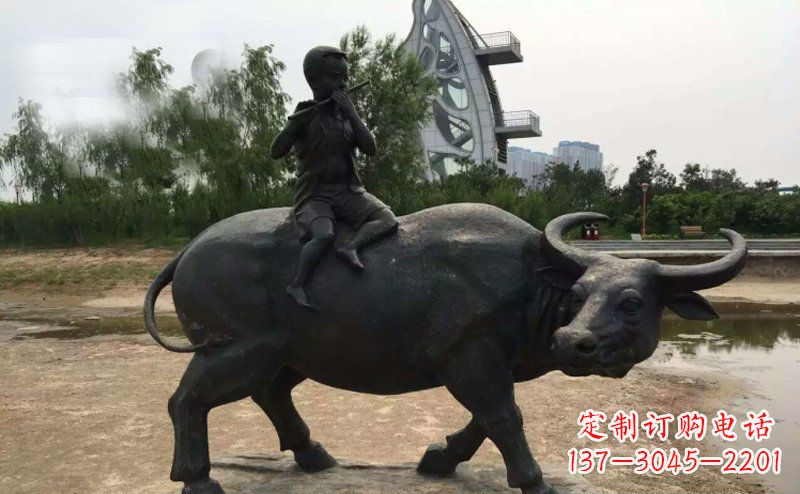 湖南铜雕牧童与犊子雕塑
