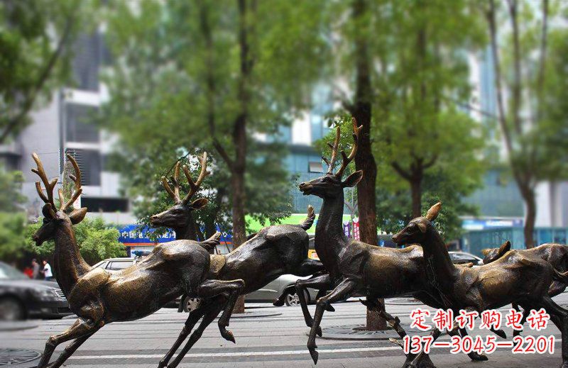 湖南艺术精美的铜雕群鹿动物雕塑