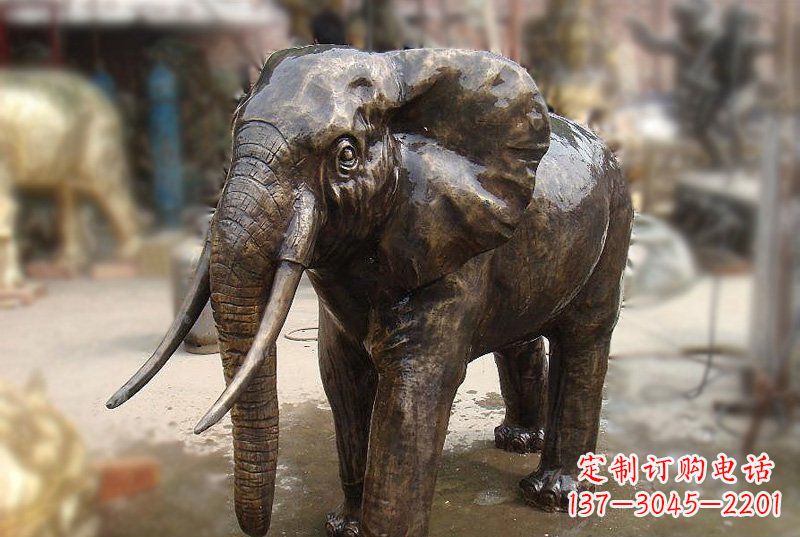 湖南公园铜雕象牙大象动物雕塑