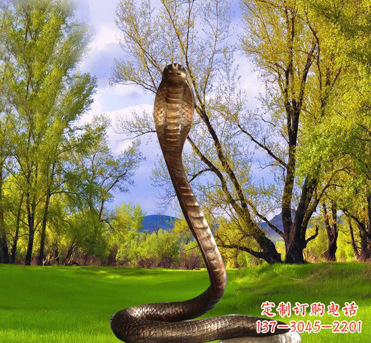 湖南公园铜雕眼镜蛇动物雕塑