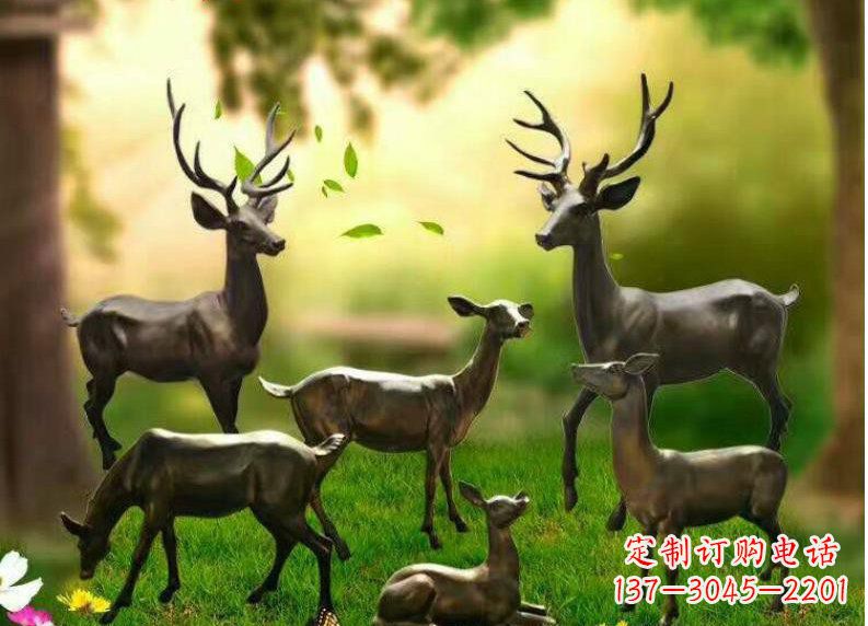 湖南公园铜雕阳光小鹿动物雕塑