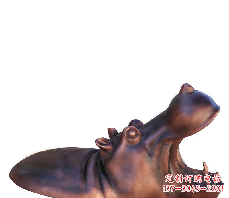 湖南公园铜雕张嘴河马动物雕塑