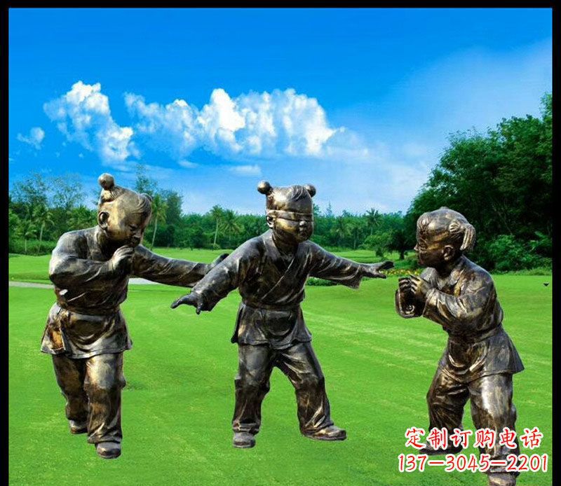 湖南精致的儿童铜雕造型，增添公园乐趣