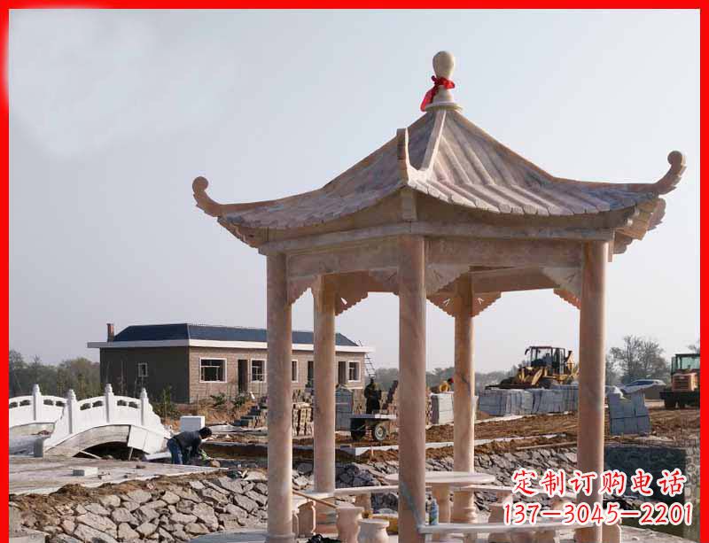 湖南红六角石凉亭雕塑