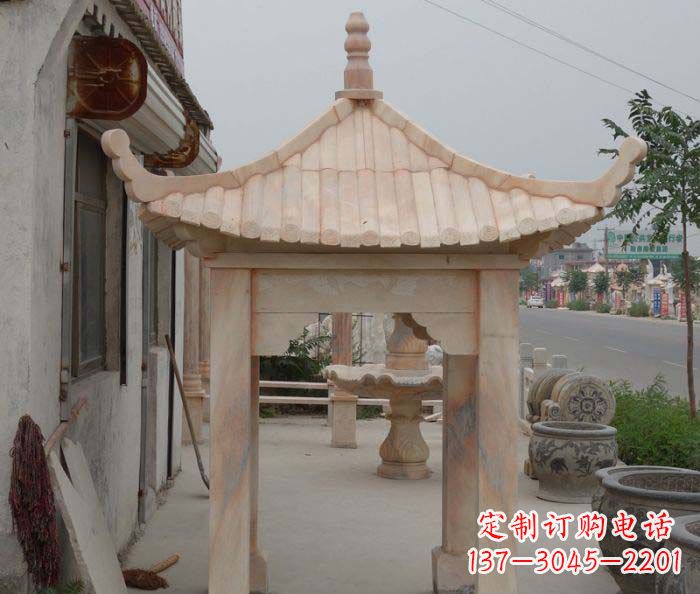 湖南精美红六角石凉亭雕塑