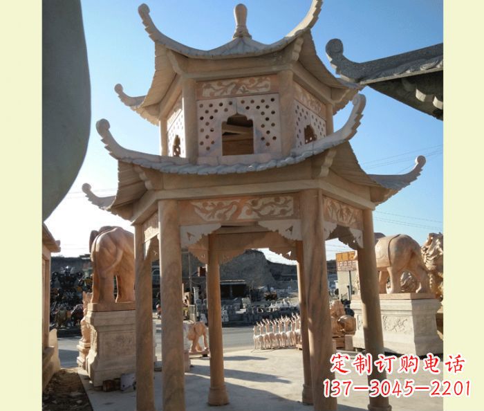 湖南中式双层石雕凉亭