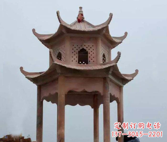 湖南中领雕塑双层六角石雕凉亭