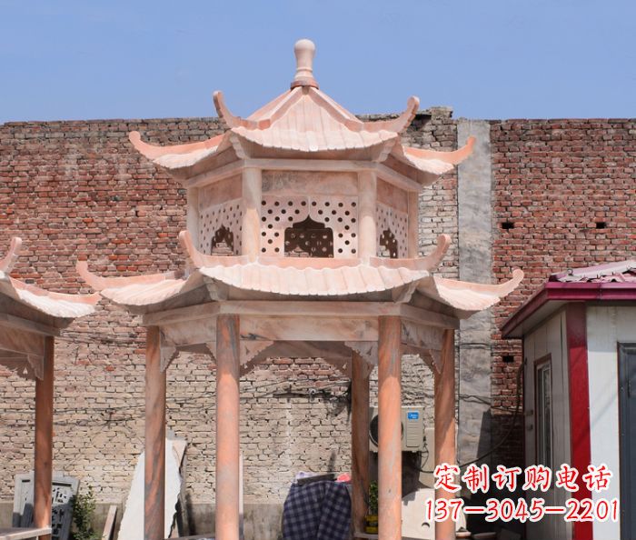 湖南中领雕塑精致双层石头凉亭雕塑