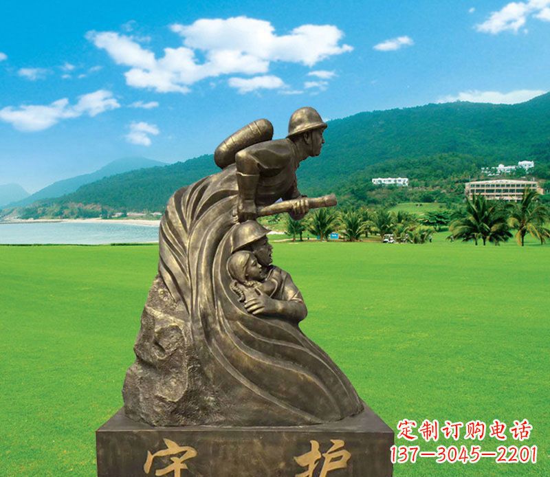 湖南弘扬消防文化的消防员雕塑