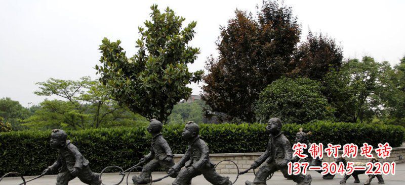 湖南精美推铁圈小品铜雕,让小孩更加可爱
