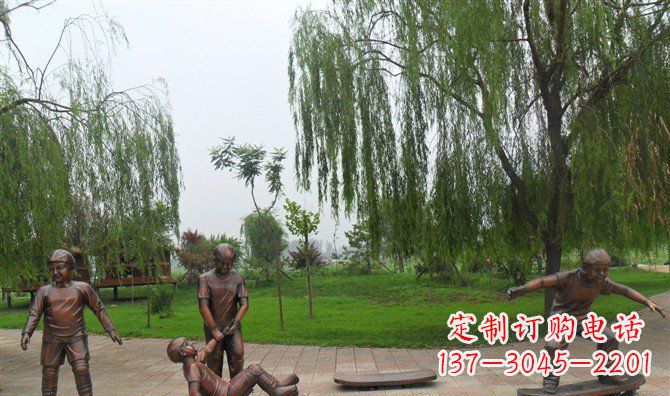 湖南多彩童年，铜雕小孩游戏人物雕塑