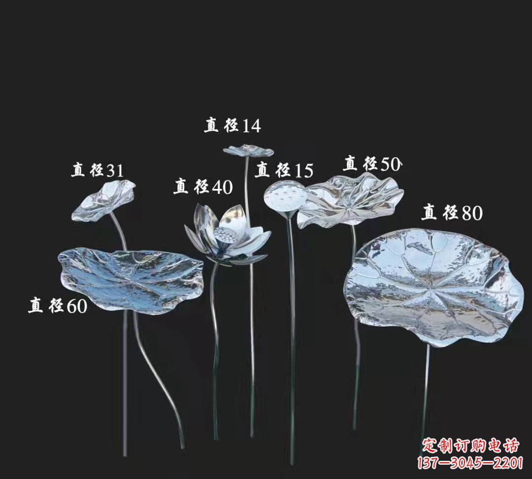 湖南公园小区不锈钢镜面荷花雕塑