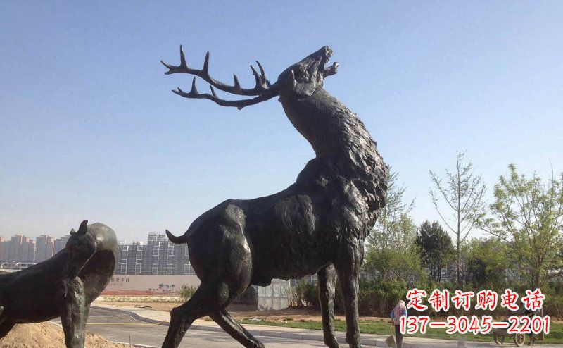 湖南公园驯鹿动物铜雕_2