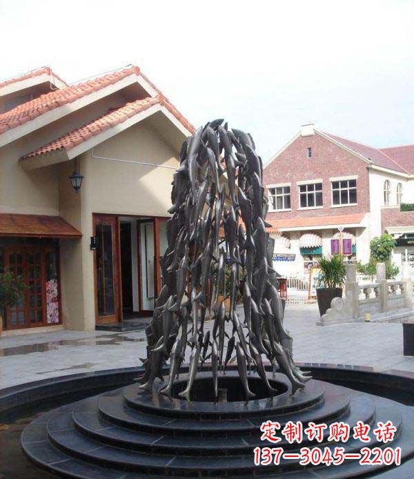 湖南欢乐鱼群,喷泉铜雕