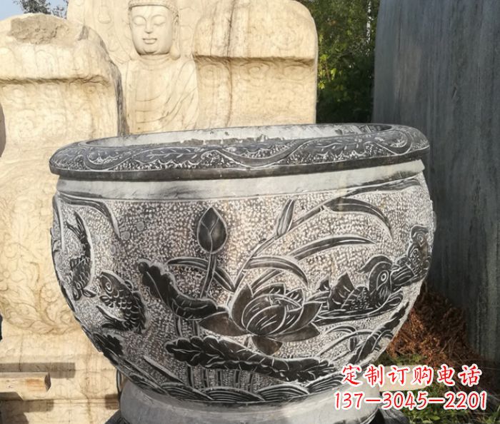 湖南室内装饰用鸳鸯荷花浮雕水缸